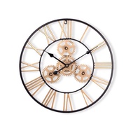 鐵製設計時鐘 雙色黑針齒輪60cm 台製機芯 羅馬數字 鐵藝鐘 簡約