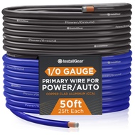 InstallGear 1/0 Gauge Wire (50ft) Copper Clad Aluminum CAA - Primary Automotive Wire, Car Amplifier 