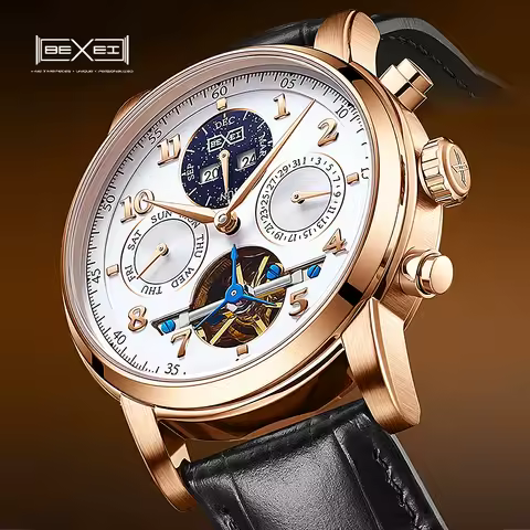 BEXEI 2025 Perpetual Calendar Automatic Watch Waterproof Mens Watches Top Brand Luxury Tourbillon Me