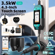 feyree  Type 2 Portable EV Charger 3.5kW 16A  UK 3 PIN Plug 4.3" Touchscreen WiFi APP Control Charge