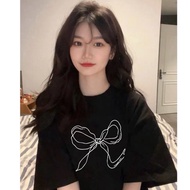 Poly cotton T-shirt with bow print, new model 2024, bow shirt of all sizes, beautiful loose fit, bea