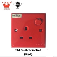CROWN 13A RED SWITCH SOCKET OUTLET / CROWN 13A RED COLOUR SWITCH SOCKET -SIRIM APPROVED