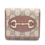 【二手】Gucci 1955 GG Supreme 馬銜扣雙折錢包 621891 米色/ブラウン皮革 PVC塗層帆布 馬銜扣 1955 雙折錢包