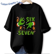 Men's 67 Meme T-Shirt - Funny 6 and 7 Number Joke, Santa and Elf Hand Design, Short Sleeve Casual Te
