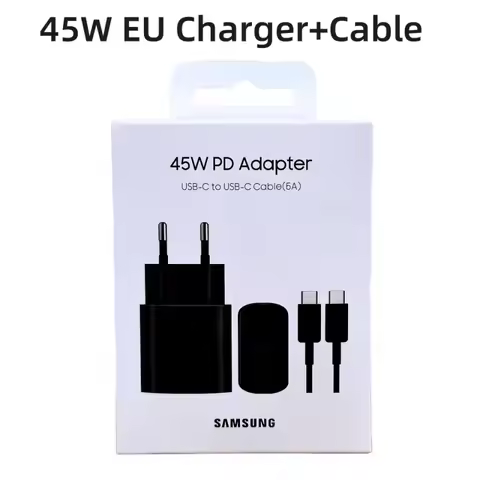 45W PD Fast Charging Adapter for Samsung EU Version 5A Type C Cable Fit Galaxy S25 Ultra Plus FE S24