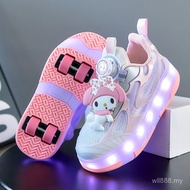 LED Light Up 4 Wheels Roller Skate Shoes, Retractable Heelys for Kids Adults Outdoor Sports FJB8