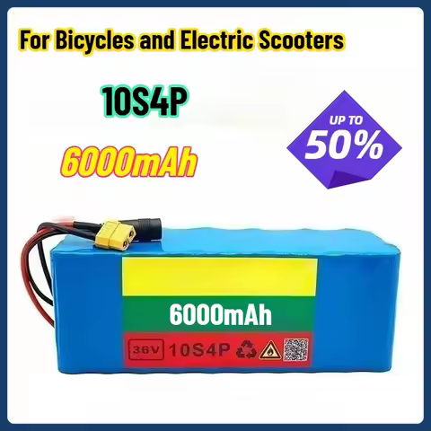 10S4P 6000mAh Lithium Battery 36V Large Capacity, Used for Bicycles and Electric Scooters Including 