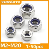 JUIDINTO 1-50pcs Nylon Lock Nuts Stainless Steel Insert Lock Nuts M2 M2.5 M3 M4 M5 M6 M8 M10 Self Locking Nut for Car Appliance