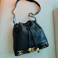 CHANEL 香奈兒 vintage 黑金 金球 子母包 水桶包 肩背包 斜背包 側背包 手提包
