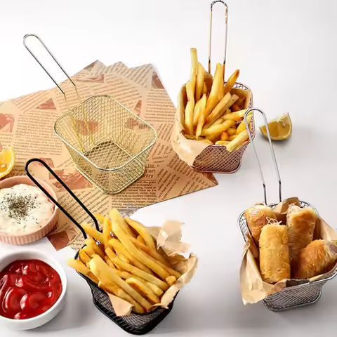 1PC Stainless Steel Frying Basket Multifunctional Mini French Fries Frying Basket Creative Square Oi