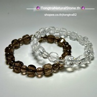 Stone Bracelet Clear Quartz-Smoky Square Cubic Shape (Quartz Quartz)