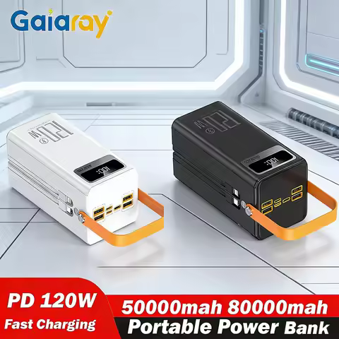 Gaiaray 50000mAh 80000mAh Portable Power Bank 120W Fast Charging Emergency Power Bank Digital Displa