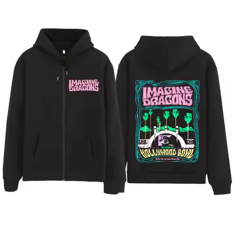 Imagine Dragons Band Loom World Tour 2025 Harajuku Zipper Sweatshirt Men's Long-sleeved Fashion Hood