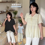 plus size blouse top for women XL-4XL big size v neck shirt for lady comfortable shirts top 24PS852