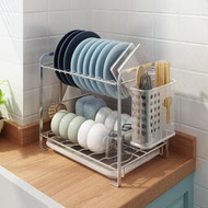 304不鏽鋼廚房碗架瀝水架檯面免打孔小型雙層碗盤碗碟置物架