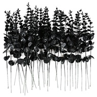 10/20Pcs Halloween Black Artificial Eucalyptus Branch Stems Faux Real Touch Flowers Leaves Plant Wed