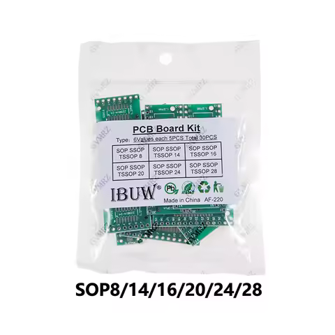 30PCS 6Values SOP SSOP TSSOP PCB Adapter Board Kit for SOP8/14/16/20/24/28 IC Prototype DIY Electron