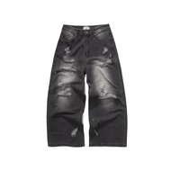 WHITENOSE DESTROY BAGGY JEANS /DUST BLACK Wide Leg Jeans, jeans 13.5 OZ