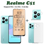 Realme C51 C51ปกป้องหน้าจอแบบ3 In 1ฟิล์มหลังทำจากคาร์บอนไฟเบอร์ฟิล์มกันรอยเลนส์กล้องถ่ายรูป C51คลุมท