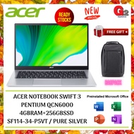 ACER NOTEBOOK SWIFT 3 PENTIUM QCN6000 4GBRAM+256GBSSD  SF114-34-P5VT / PURE SILVER + FREE BAGPACK