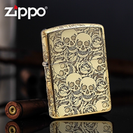 Gold Engraved Rose Skull Zippo Lighter - Free Zippo Flints