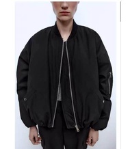 Zaraอาร์คันซอเสื้อโค้ทเสื้อแจ็คเก็ตบอมเบอร์สำหรับผู้หญิง,เสื้อโค้ทผ้าฝ้ายสีดำหลวม2969042 2969273 800