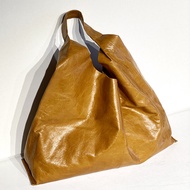 Original Design S-Shaped Cowhide Tote กระเป๋าสไตล์วินเทจกระเป๋าถือไหล่เดี่ยวสําหรับผู้หญิง Double Li