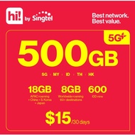 Singtel Prepaid / hi! Plan $15 5G+ Ultimate (28 Days) | 500GB | Roaming | Unlimited / Top Up / Recha