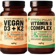 Sapling Vegan Vitamin D3+K2 & Vitamin B Complex Set-4000IU Vitamin D3 and 100mcg Vitamin K2 (In MK7 