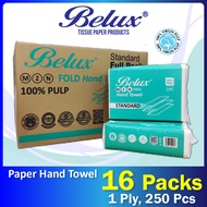 Belux M Fold Paper Hand Towel Tissue (250 Sheets x 16 Packs) | Standard | 1 Ply | 100% Pulp