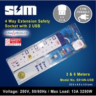 power socket 4 Way Extension Socket with 2 USB & Surge Protector