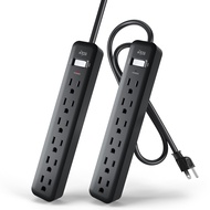 6-Outlet Power Strip, 2-Pack, 2-Foot Short Extension Cord with Multiple Outlets, 6 AC Power Outlet P