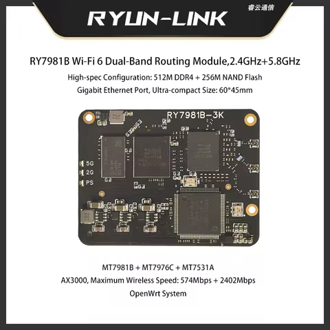 RyunLink Gigabit WiFi6 AX3000 Routing Module MT7981B Dual-core 1.3GHz MT7981B+MT7976C+MT7531A Ultra-