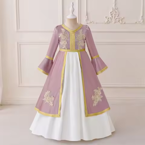 Muslim Girl Embroidered Ball Gown Ramadan Birthday Parties Banquets Piano Performances Cocktail Prin