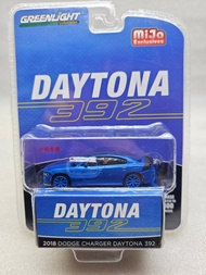 MiJo Green Light 1: 64 2018 Dodge War Horse CHARGER DAYTONA 392 Blue Wheel Out of Print Car Model