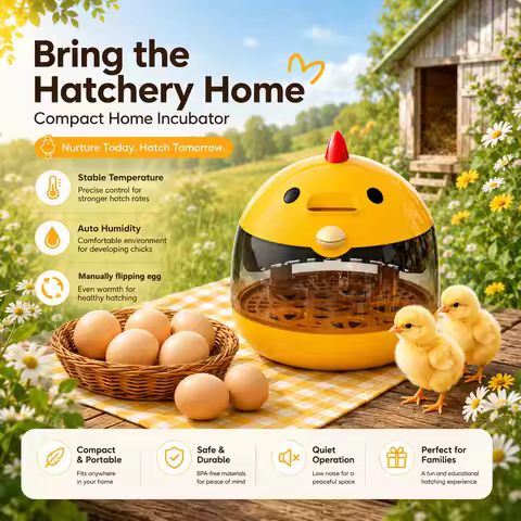 Mini Egg Incubator Set, Holds 5 Chicken Eggs or 10 Bird Eggs, 5V 2A Safe Voltage with Egg Candler, C