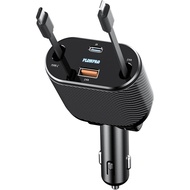 PLDHPRO Retractable Car Charger 4 in 1 62W Fast Charging Adapter Type-C with USB C iOS Cable for iPh