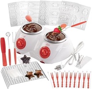 Dual Electric Chocolate Melting Pot Gift Set- Candy Making or Cheese Fondue Fountain Kit w/ 30 Free Accessories - 7 Fun Mold Trays &amp; Dipping Forks - Appetizers &amp; Desserts - A Great Father's Day Gift