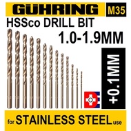 Guhring HSS HSSco Drill bit Jobber drill Twist drill 1.0mm 1.1mm 1.2mm 1.3mm 1.4mm 1.5mm 1.6mm 1.7mm