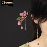 C5GOON New Chinese Style Imitation Ebony With Pink Flower Tassel Elegant Hair Stick Daily Wear Weddi