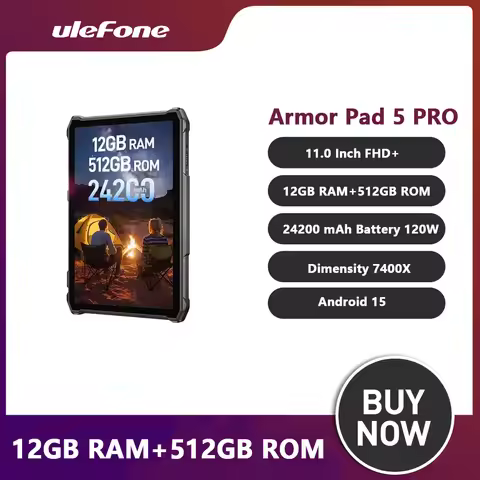 Ulefone Armor Pad 5 Pro Rugged Tablet 11" 12GB 512GB Smart Pad 24200mAh 64MP 120W 5G Android 15 NFC 