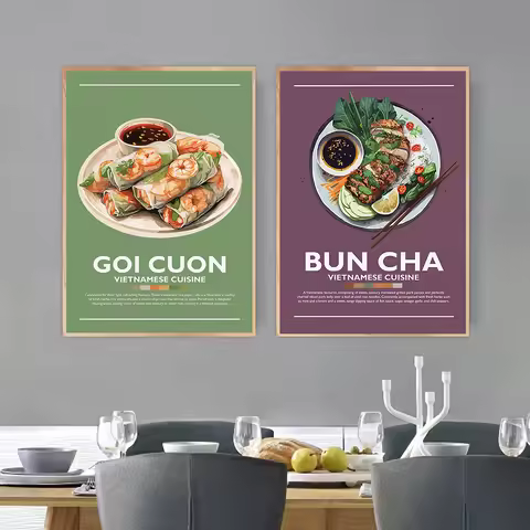 Modern Vietnam Food Guide Banh Mi Pho Cooking Asian Cuisine Poster Canvas Painting Wall Pictures Hom