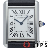 卡地亞 Tank Must LM 太陽能腕錶 WSTA0059，附原廠盒、保固卡，不鏽鋼錶殼/皮錶帶，男士腕錶，銀色，拋光處理，成色極佳 [二手]
