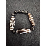 Five Elements Needs Water One eye Double Tiger Tooth Five Thunder Dzi bead Obsidian Crystal 10mm
