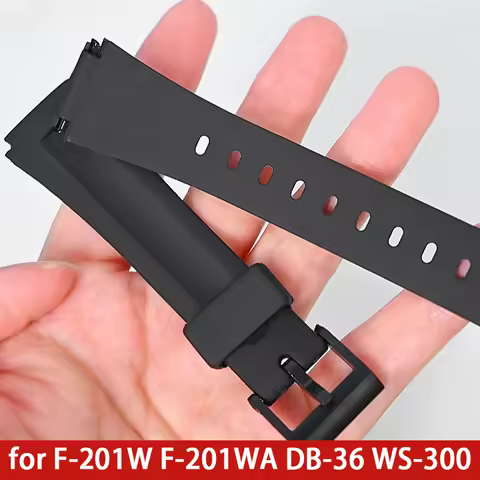 Black Strap for Casio F-201W F-201WA DB-36 WS-300 Men Women Replacement Matte Resin Rubber Watch Ban