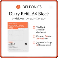 Delfonics 2026 A6 Planner Refill | 15-Month Diary Insert Oct 2025-Dec 2026 – Monthly Layout