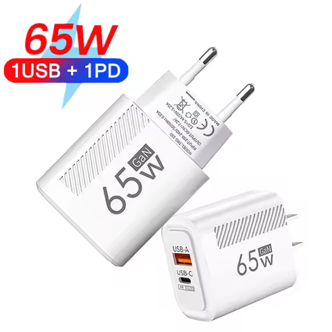 65W GaN Fast Charging USB+Type C PD 33W Charger Adapter For iPhone Samsung Xiaomi Redmi Quick Charge