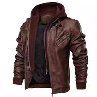 men's semi-leather hoodie jacket leather autumn casual motorcycle PU Jacket Biker Leather Coats Clot