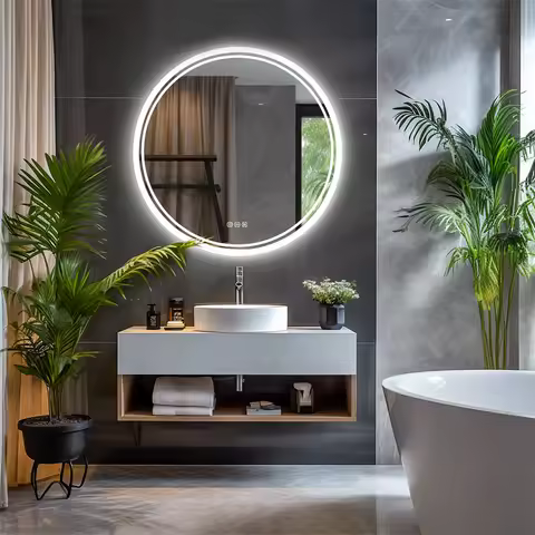 LUVODI 80cm Round Bathroom Mirror with Intelligent Illuminate Touch Screen Dimmable Anti-Fog LED Lig