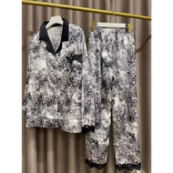 COD Tie-dye Sleepwear 2022 New Ink Painting Ladies Silk Ice Pajamas Long Sleeve Trousers National Trendy Homewear Set pajama terno for woman Pajama terno for women WEDF
